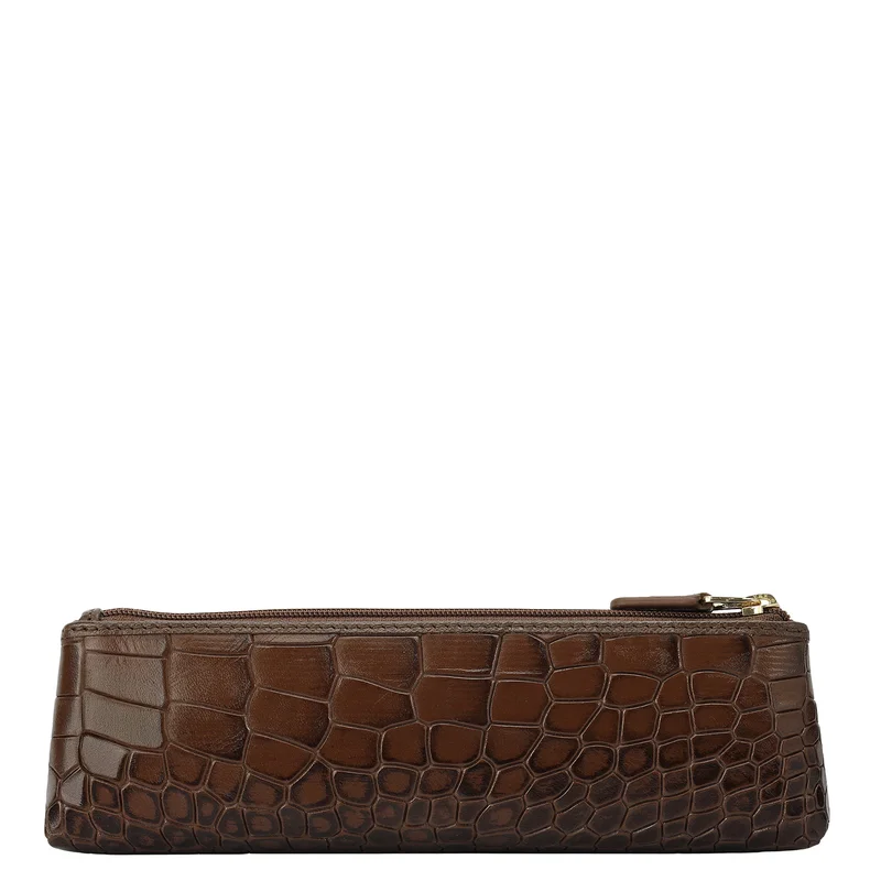 Da Milano Walnut Croco Leather Multi Pouch - Walnut  | Best Price UAE